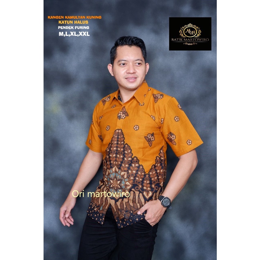 Hem Batik Warna Kuning orange Batik Pendek Warna Mustard Kemeja Batik Pendek Warna Labu Batik Solo