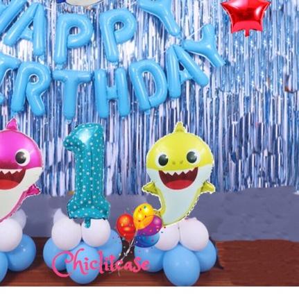 ◘ Set paket balon ultah anak baby shark birthday premium ulang tahun ☺