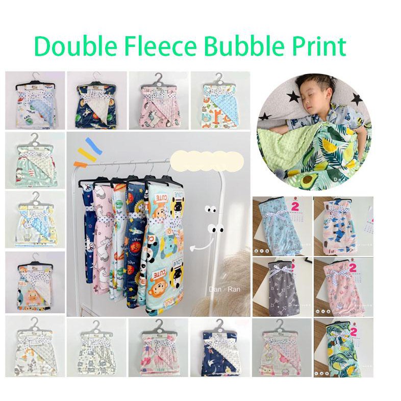 NEW UK JUMBO 120x75cm! Selimut Bayi Double Fleece BUBBLE Print PREMIUM