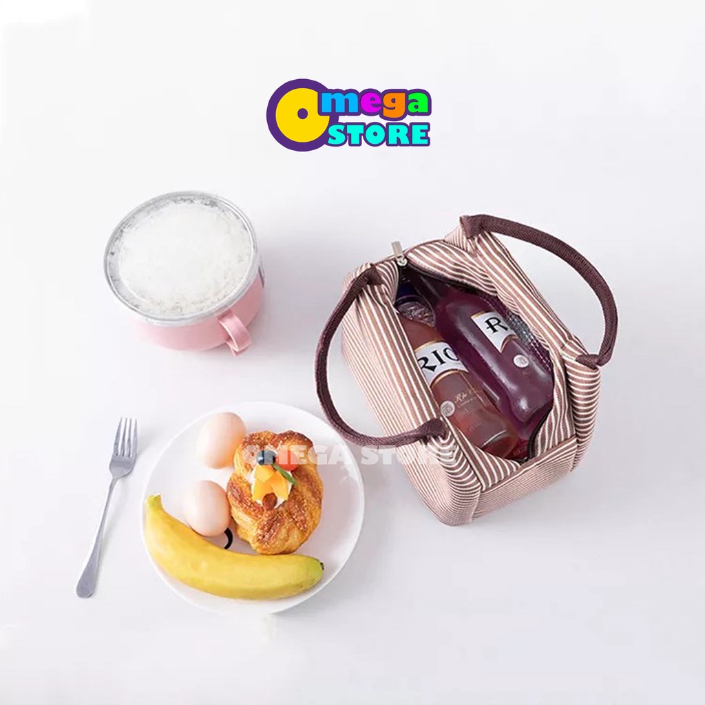 Tas Bekal Makanan Lunch Bag Box Makanan Alumunium Kotak Makanan Anak Motif Garis - 221