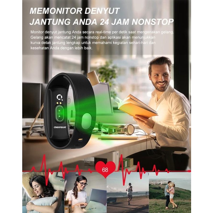 Smart Band / Createkat Smartwatch Pemantau Tidur Smart Band Tahan Air Biru Katfit1