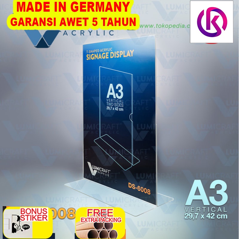 

Terlaris Signage Display Acrylic Model T - A3 Vertikal Dua Sisi | DS-6008
