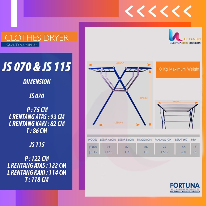 Jemuran Baju Pakaian Fortuna Aluminium - Jemuran Fortuna JS115