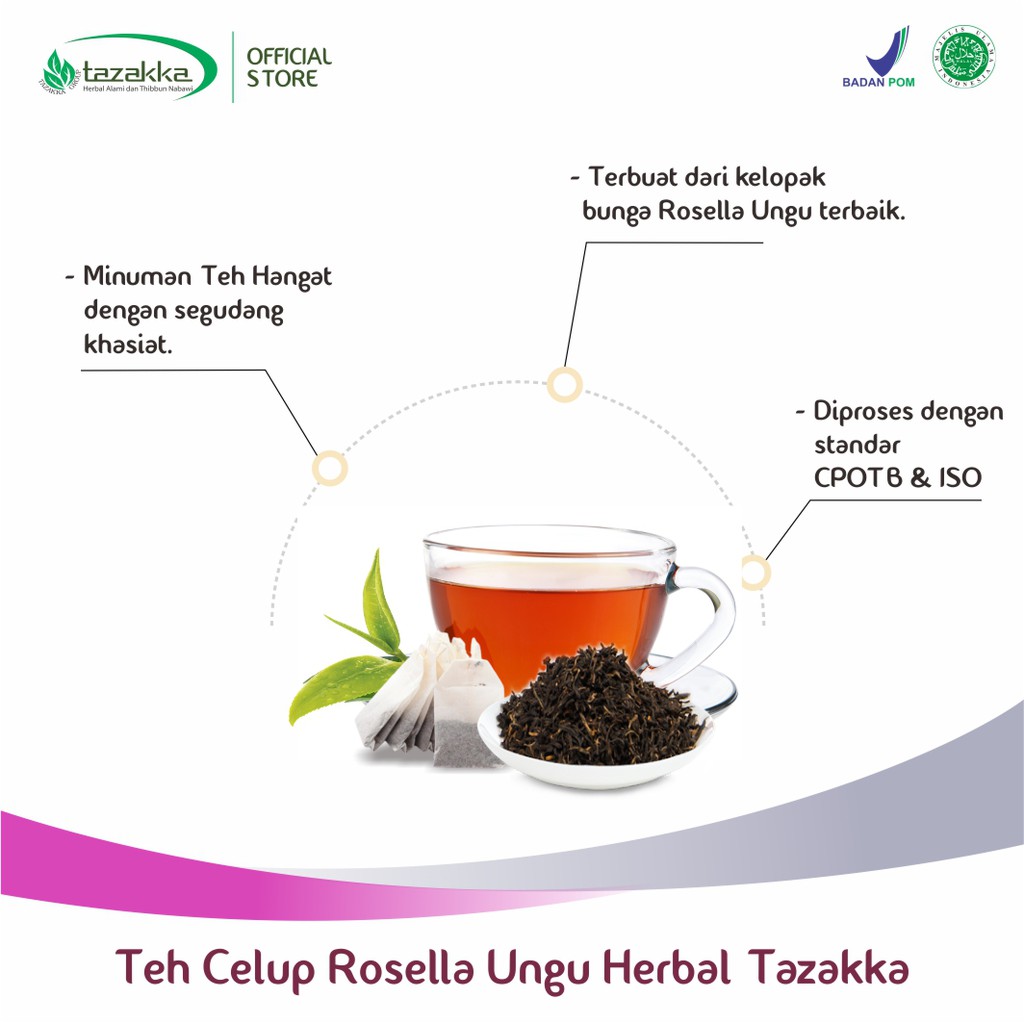 Teh Celup Bunga Rosella Ungu Herbal Tazakka Minuman Kesehatan Antioksidan kaya vit C