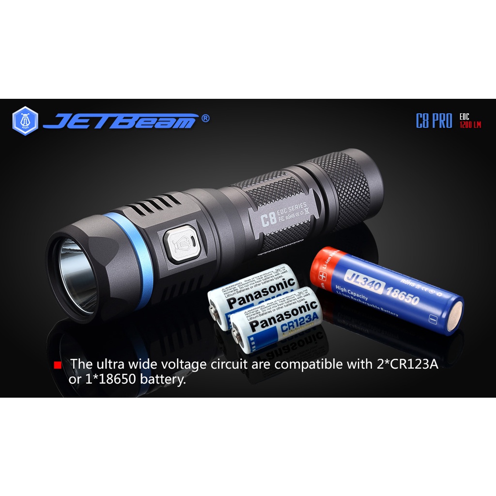 JETBeam C8 Pro Tactical Senter LED Cree SST-40 N4 BC 1200 Lumens