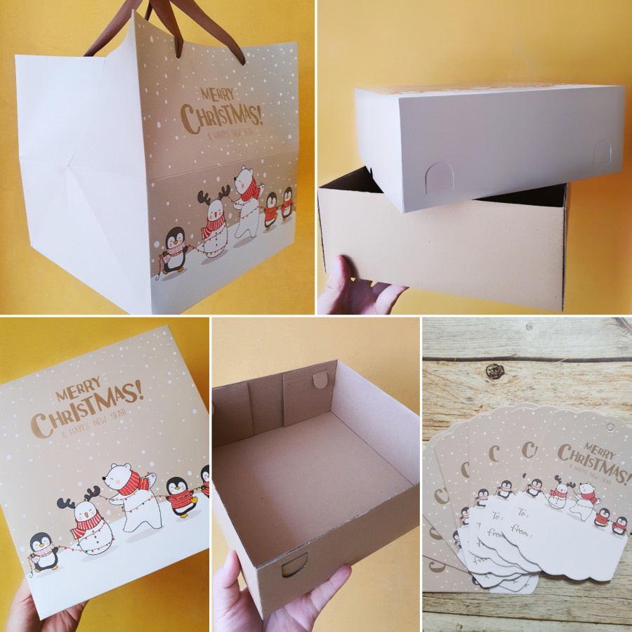

PAKET DUS UKURAN 25x25x10CM DAN PAPERBAG MOTIF POLAR BEAR KOTAK KEMASAN HAMPERS NATAL BINGKISAN MERRY CHRISTMAS