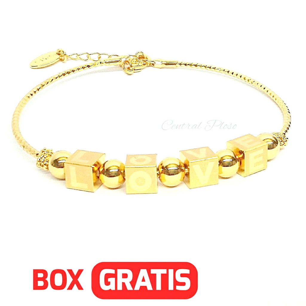 Gelang Korea Square Love Gold Colour