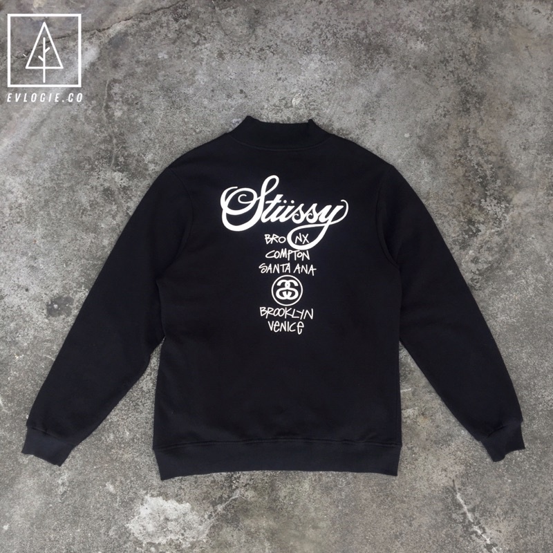 Stussy World Tour Full Zip Cardigan Bomber Jacket