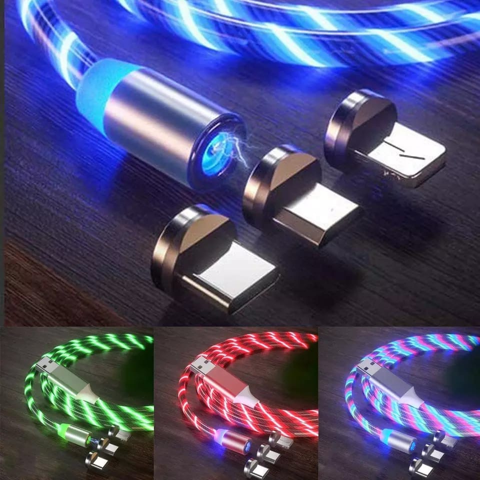 ACCHP LED Cahaya Lampu Kabel Tipe C USB Mikro iPhone Charger Kabel Magnet Rainbow untuk Semua Hp Hua