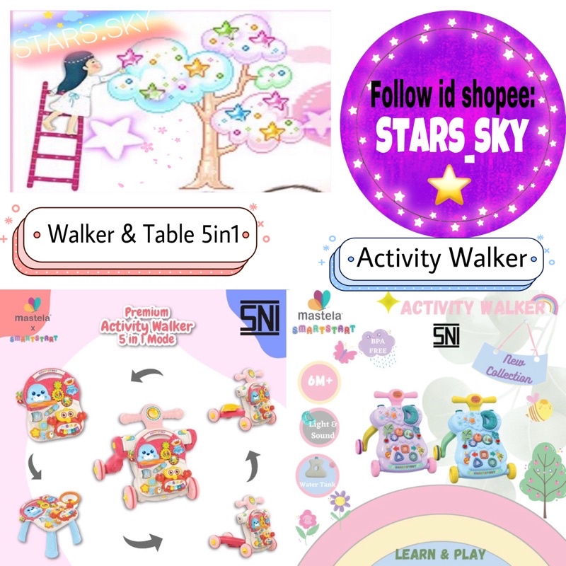 MASTELA ACTIVITY PUSH BABY WALKER 5 in 1 / PUSH MUSIC WALKER / 3in1 WALKER / alat belajar jalan bayi