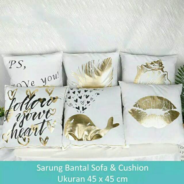Sarung bantal sofa mewah gold white