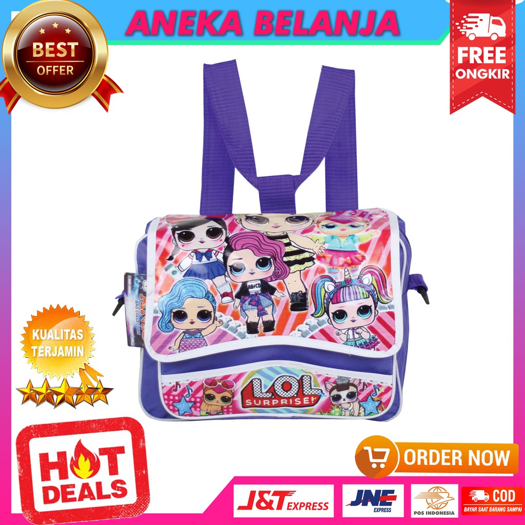 Backpack Anak Cewek 2 in 1 Terbaru Fashionable Berkualitas Gambar Kartun LOL Lucu Multifungsi Murah