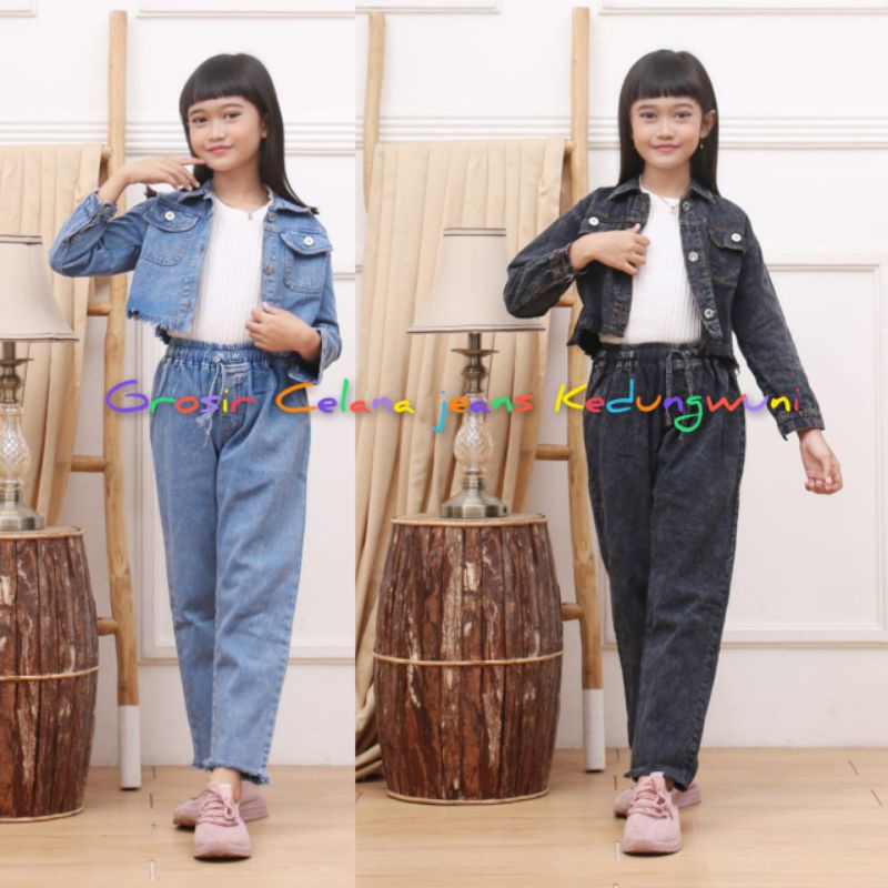 Stelan Anak Perempuan // Julizar Set Stelan Jeans Anak Perempuan Usia (5-12)tahun
