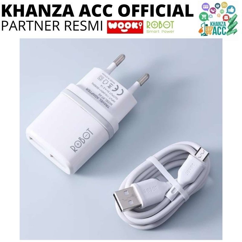 KHANZAACC Charger Robot RT-K9 12W Dual Port 2.1A Adaptor + Micro USB Data Cable