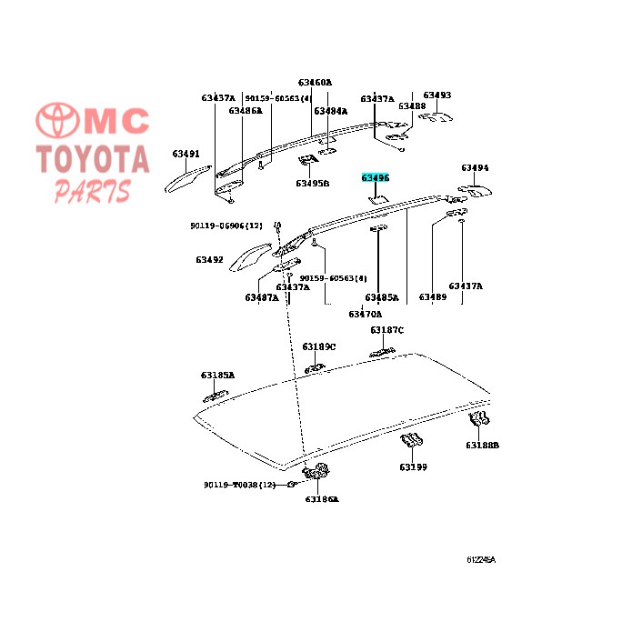 Cover (Tutup Baut) Roof Rack Belakang Kiri Tengah Fortuner 63496-0K010