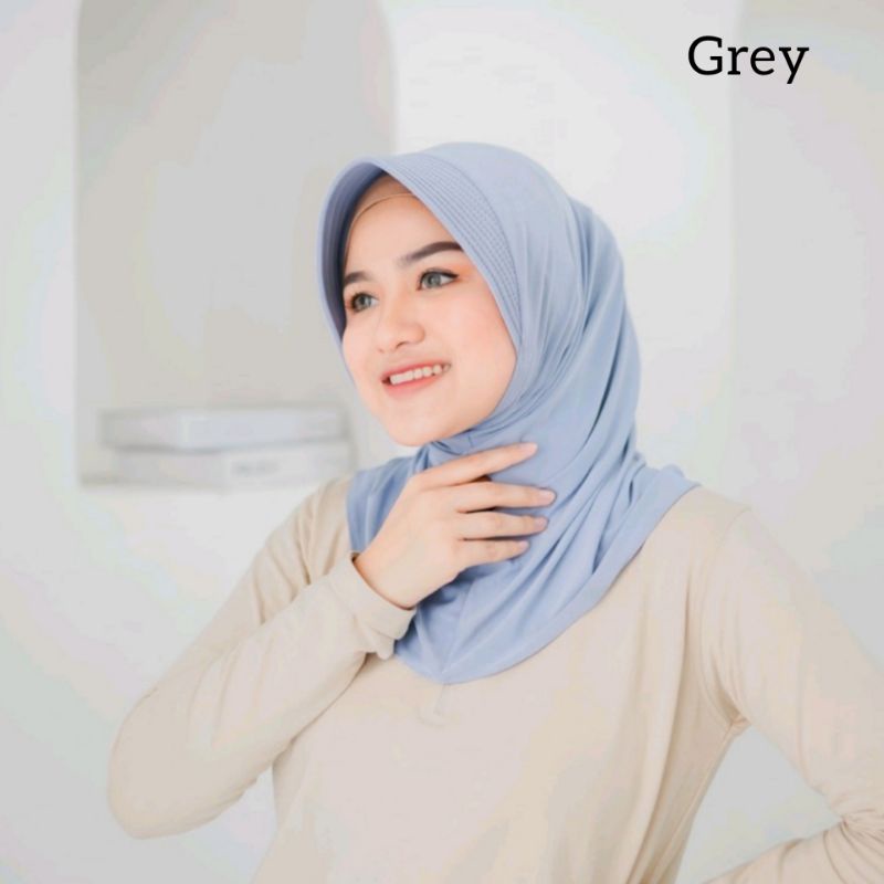 ✅COD - Jilbab Sport / Hijab Instan Sporty Jilbab Volly Clemira Bergo Sport-Grey