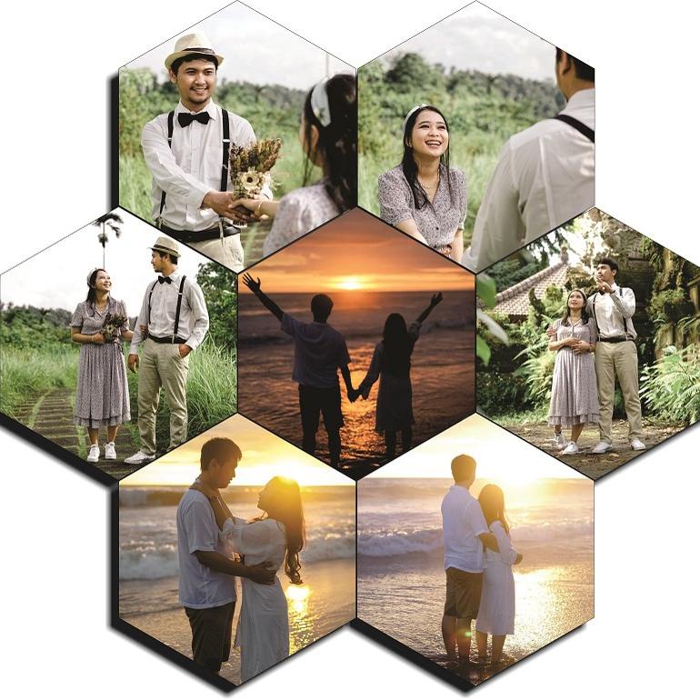 HIASAN PAJANGAN DINDING WALLDECOR HEXAGONAL 7 IN 1 CUSTOM FOTO KELUARGA PERNIKAHAN MATERNITY PREWEDD