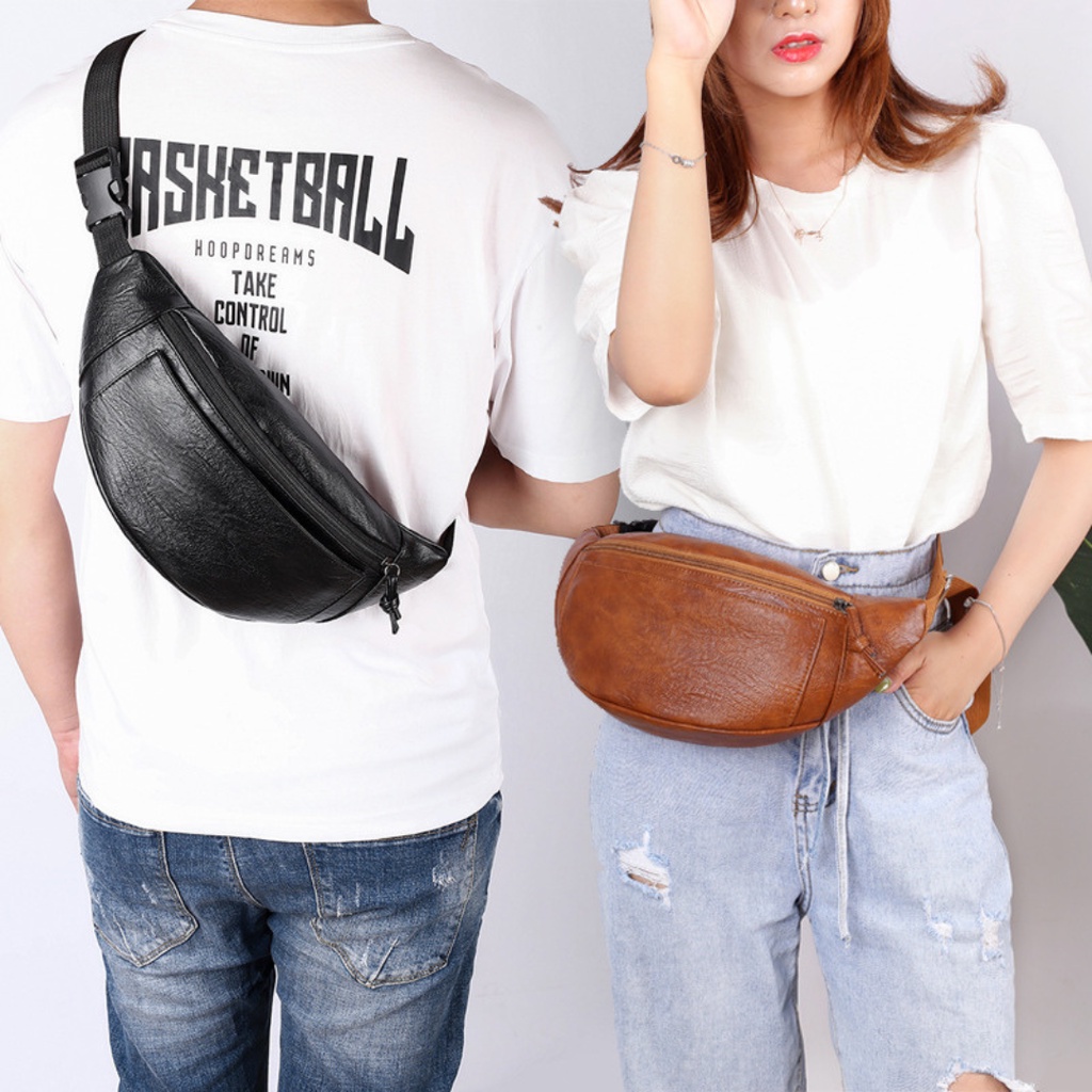 Tas Selempang Pria Wanita Kulit Import HIgh Quality / Tas Kulit Unisex / Tas Selempang Dada Kulit / Tas Pinggang Kulit / Waistbag TP2041