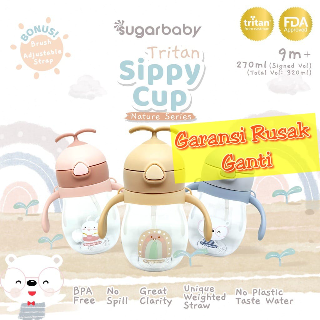 Sugar Baby TRITAN Sippy Cup Nature Series (270/320 ml,9mo+) botol minum anak Botol Jerami Anak/Botol Minum Anak/Karakter rabbit Bear Tutup Clip/import/botol Kartun  gelas ba  Botol Sugar Baby Tritan Sippy Star, Rabbit, 2in1, Kid Bottle BOTOL MINUM ANAK MU