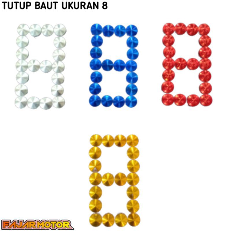 TUTUP BAUT 8 CNC ANODIZE ALUMINIUM GOLD BIRU MERAH SILVER