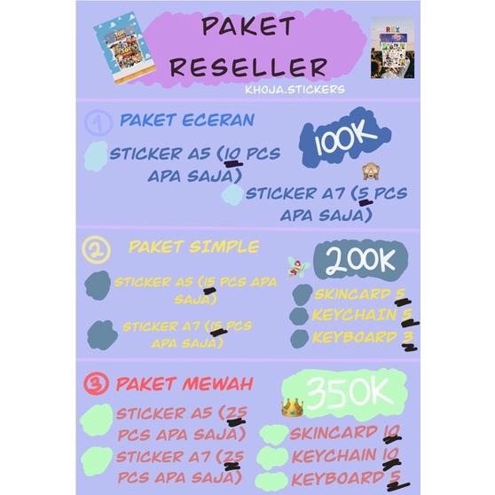 

PAKET RESELLER / USAHA / PACKAGE STICKERS MURAH VARIASI KEYCHAIN KEYBOARD SKINCARD VINYL GLOSSY