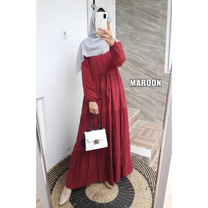 Gamis Rayon Serut Susun Basic/ Gamis Rayon Polos Serut