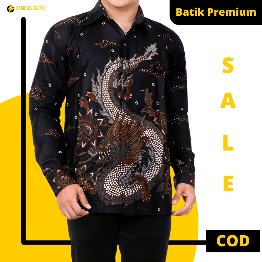 Kemeja Baju Batik Pria Lengan Panjang Modern Casual Pekalongan Batik Motif Naga Pria Remaja Ukuran M
