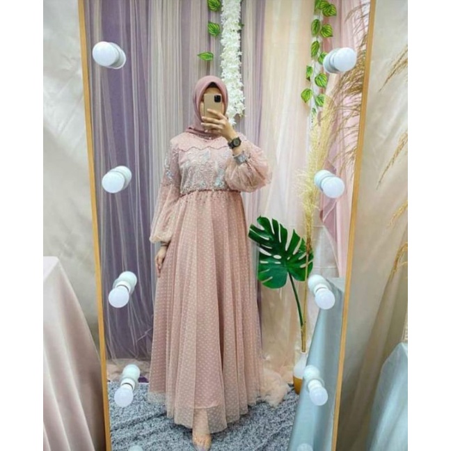 gamis pesta renda tile polkadot by rineaa