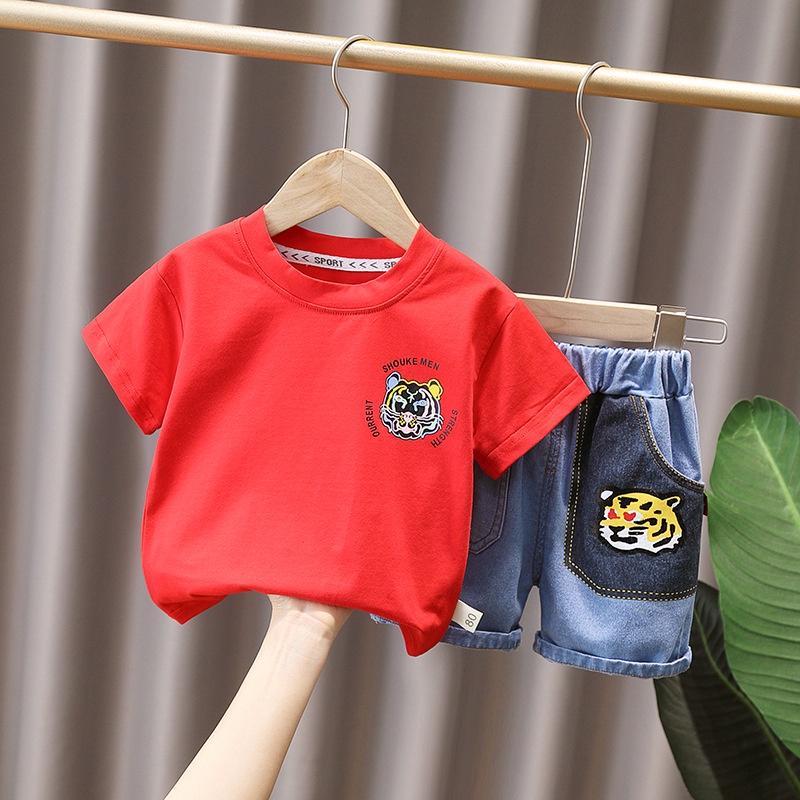 Setelan Anak Laki Laki Jeans Set LEON Baju Anak Musim Panas Korean Style Import