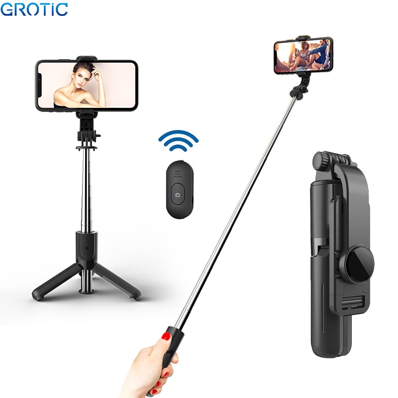 GROTIC Tripod Handphone Hp Bluetooth Remote Mini Portable Tongsis Selfie Stick Holder 730mm L11