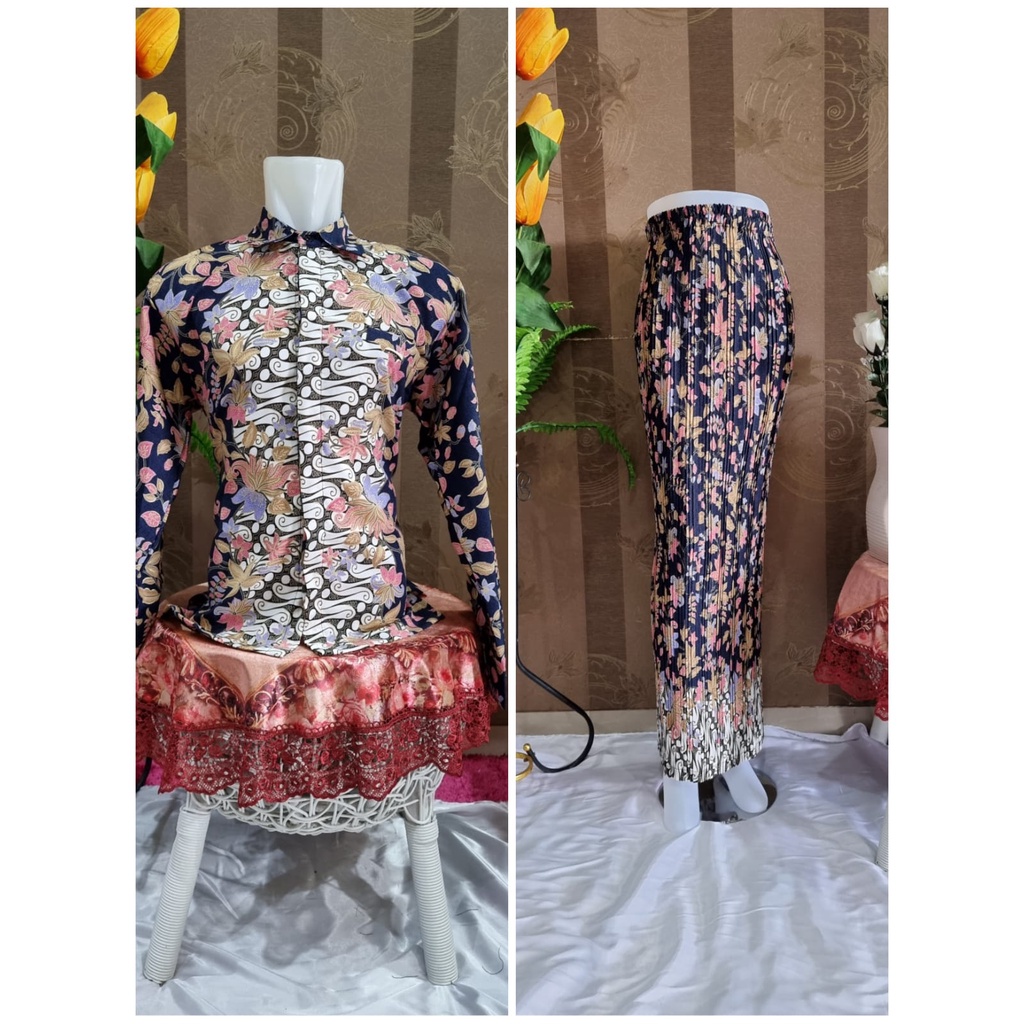 Kemeja Couple Rok Plisket Lengan Panjang | Sale Kemeja Premium | Kemeja Semi Sutra | Couple Rok Plisket dan Kemeja HEM Batik dan Rok Plisket Batik Maxi JUMBO