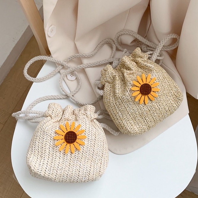 Tas Anyaman Wanita Sunflower Sling Bag Bucket Aesthetic Import