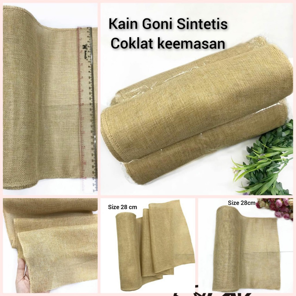 10 YARD - 28 CM &amp; 48 CM KAIN GONI SINTETIS COKLAT KEEMASAN BAHAN LEMAS | BAHAN MAHAR &amp; CRAFT