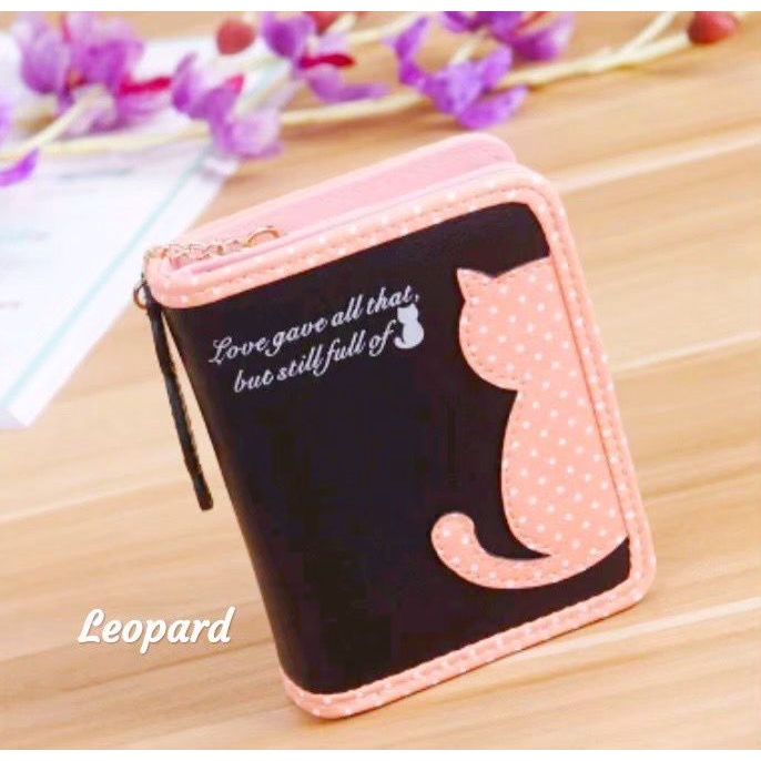 Dompet Mini Lipat Korea Motif CAT POLKADOT Lucu Unik Kecil Ringan Muat Banyak