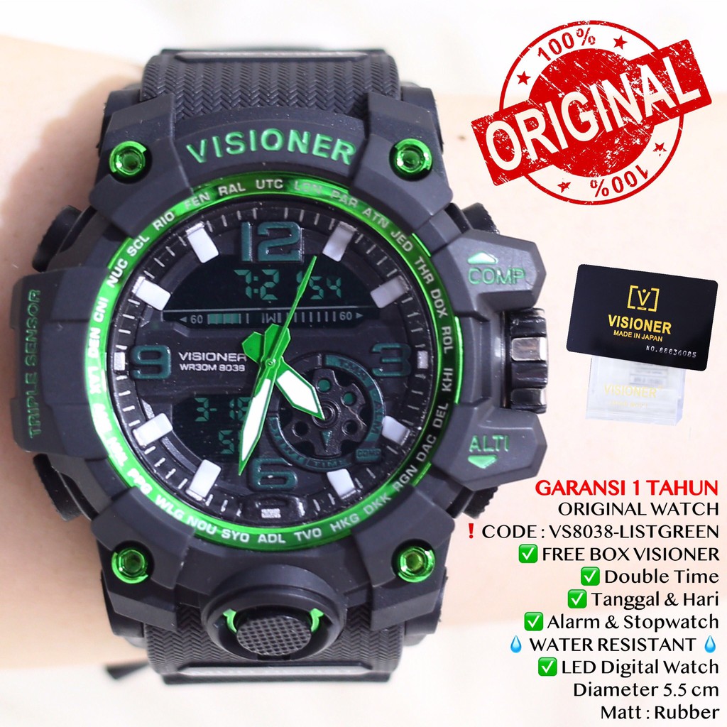 Jam tangan VISIONER ORIGINAL anti air FREE BOX garansi 1 tahun free baterai cadangan VS001