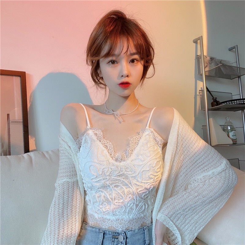 Nicebra Bra BH Tanktop Crop Korean Lace Vintage Wanita Motif Bunga Retro Gaya Korea 1107