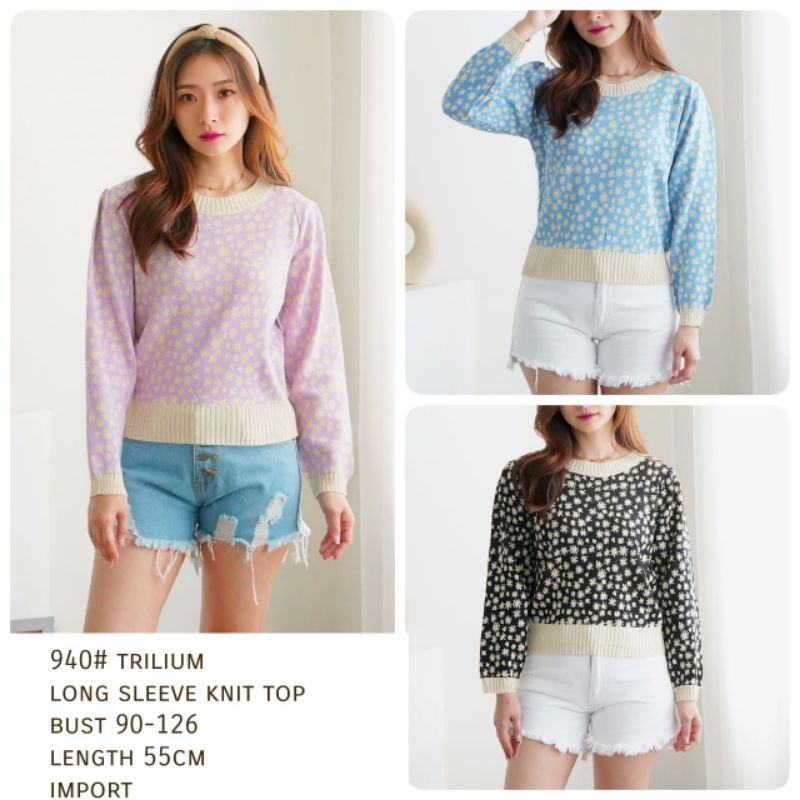 MDLV ~ 940 TRILIUM KNIT TOP LENGAN PANJANG // ATASAN RAJUT LENGAN PANJANG // FASHION IMPORT WANITA