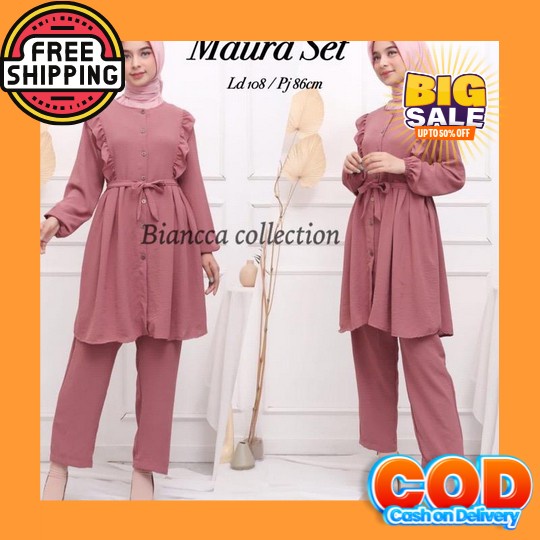 Setelan Oneset Baju Celana One Satu 1 Set Atasan Bawahan Jumbo Oversiz Stelan Crinkle Maura Set Setc