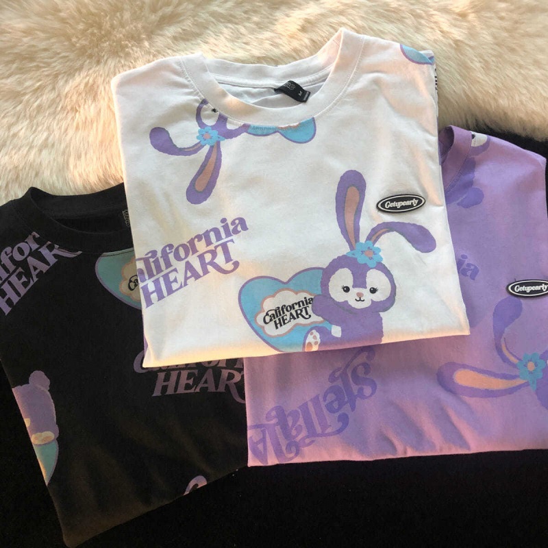 [littlecrab] Kaos Oversize Stellalou Trending T-shirt Kaos Couple Kaos Rabbit Kelinci Lilac Purple California Heart Korean Style