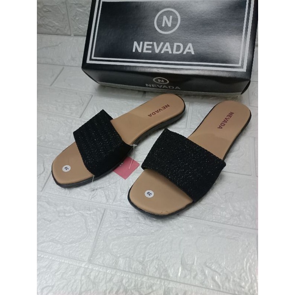SALE BRAND Matahari Sandal Slop Cewek Rajut Nevada | Sendal Wanita Rajut Larissa Fashion Wanita Terbaru-Hitam