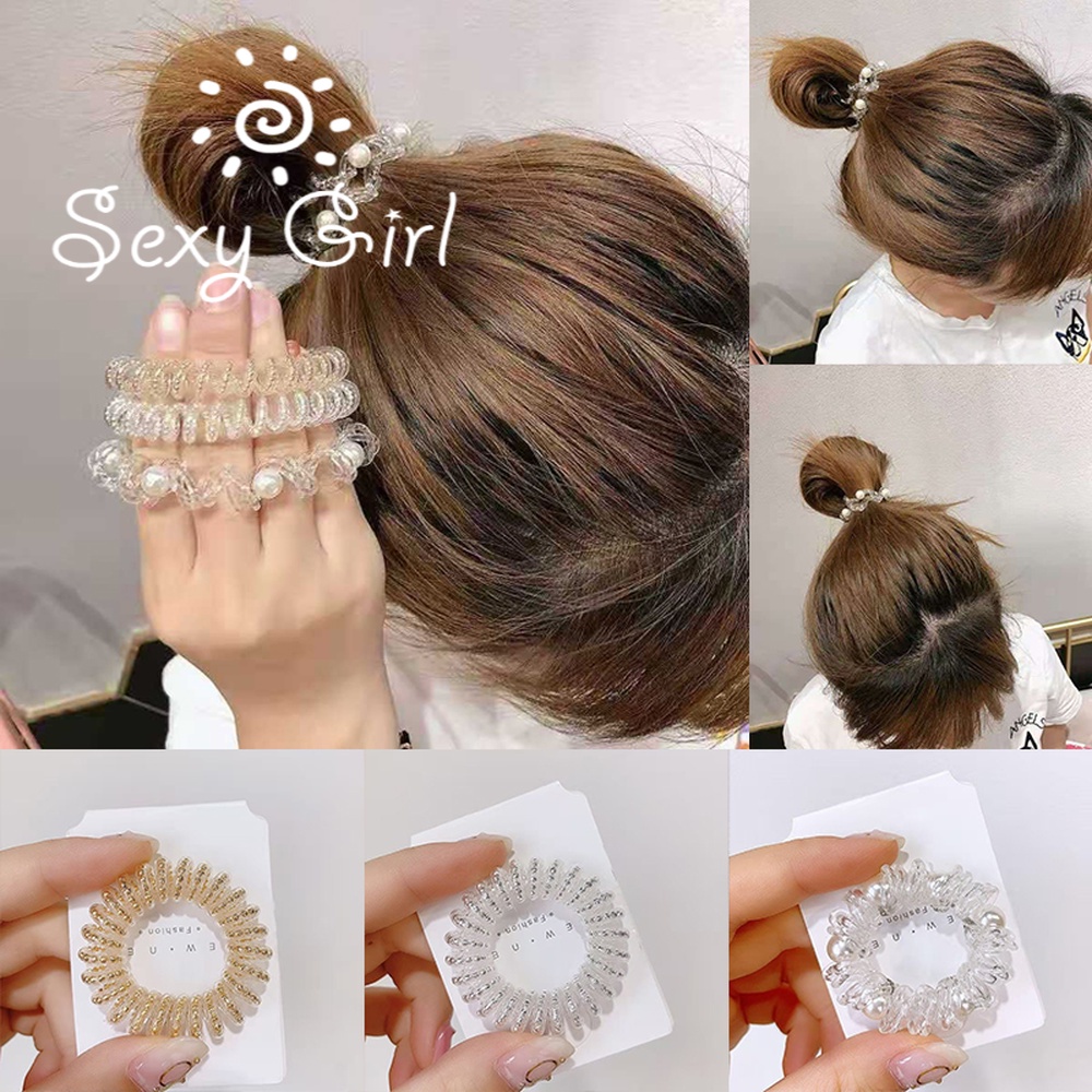 Telephone Line Hair Ring Female Seamless Pearl Head Rope Transparent Thick Hair Rope Does Not Hurt The Hair Ball Head Rubber Band Hair Accessories Wholesale