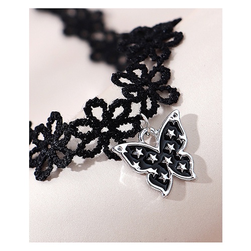 LRC Kalung Fashion Black Necklace With Diamonds Y6520X