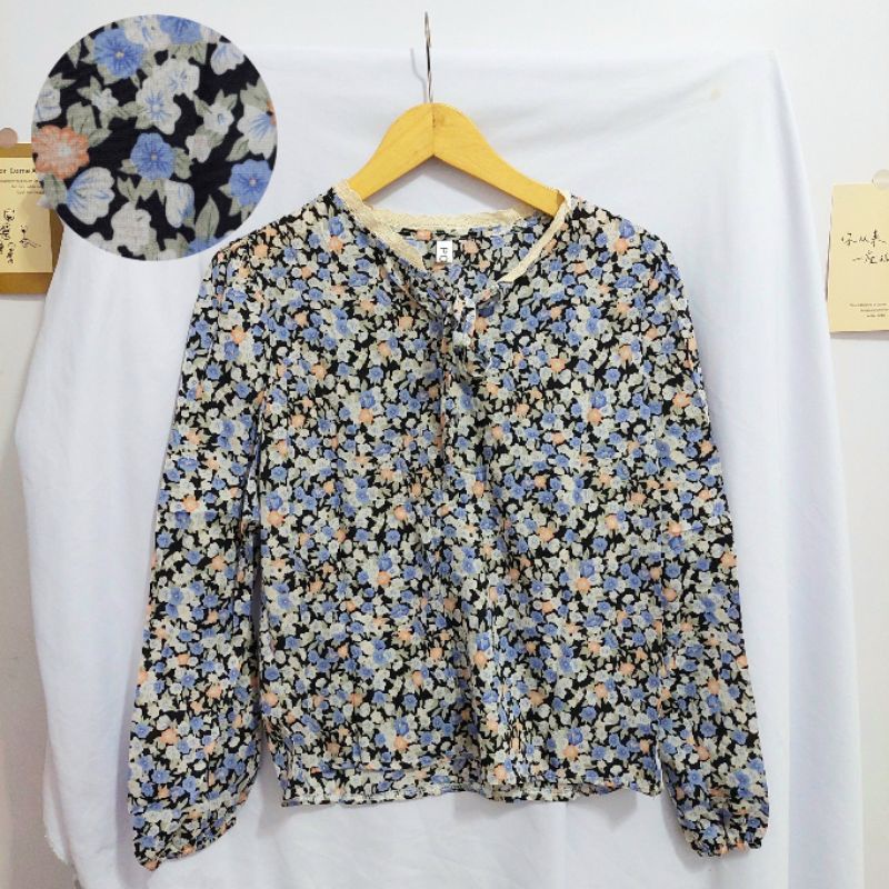 【BISA COD】Chiffon Lace Floral Blouse wanita Lengan Panjang summer atasan blus import cewek-Motif 56