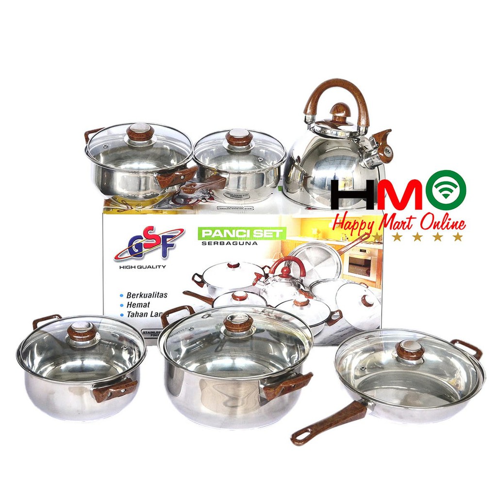 Panci Set Stainless Steel 12 Pcs Dengan Teko Stainless GSF-4212 GSF 4212