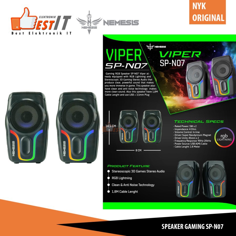 Speaker Gaming Aktif PC RGB Speaker Sounbard Gaming NYK SP-N07 VIPER