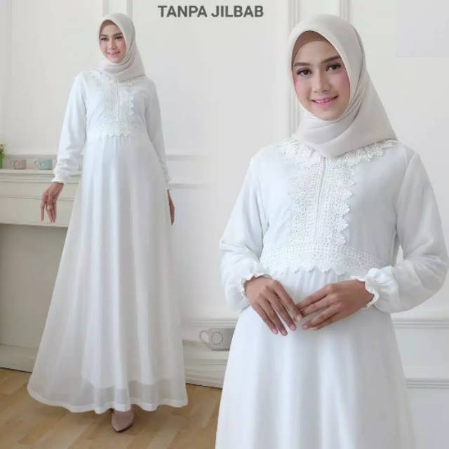 GAMIS PUTIH RENDA SIZE L GAMIS WANITA CANTIK ANGGUN