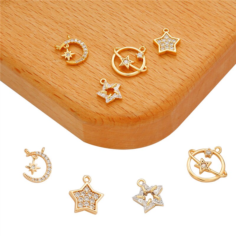 18K Gold Plated 1Pc 8-31mm Flower Animal Moon Heart Shape Zircon Copper Charm Pendant For DIY Necklace Earrings Jewelry Making