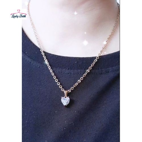 Lovelybutik - Kalung Wanita Titanium Korea Terbaru Nuri Kalung Liontin Remaja Dewasa Titanium Asli Anti Karat Model Terbaru Kalung Rantai Nori donat dan Liontin Krist4l Love Free Kotak Perhiasan