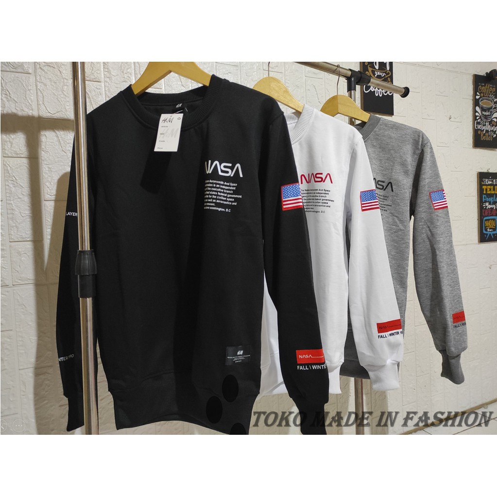 Sweater Crewneck NASA Heron Preston Premium Unisex Bahan katun tebal Full Tag Wash