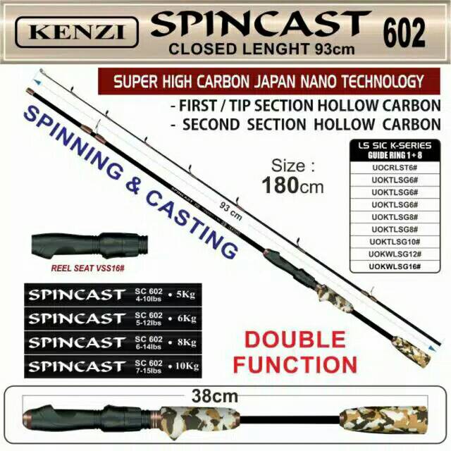 Joran pancing KENZI SPINCAST 602 180cm spinning and casting rod